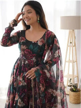 Women's Flared Georgette Anarkali With Printed Dupatta Set (Black)-HFXMA-K104-BLACK